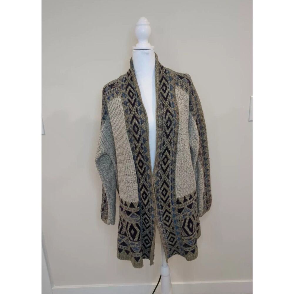 Style & Co Women Medium Boho Cardigan Geometric Design In Blue and Grey